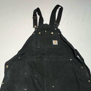 Vintage Carhartt R01 BLK Black Double Knee Bib Overalls 46x30 DISTRESSED